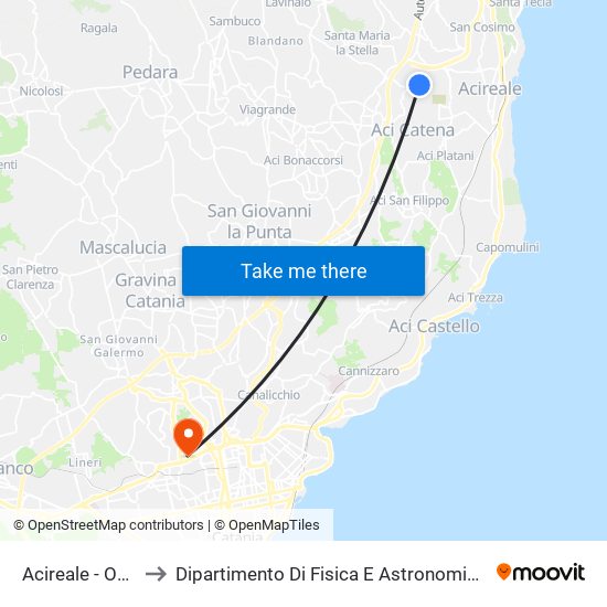 Acireale - Ospedale to Dipartimento Di Fisica E Astronomia Ettore Majorana map