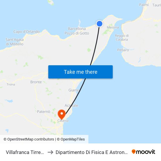 Villafranca Tirrena-Saponara to Dipartimento Di Fisica E Astronomia Ettore Majorana map
