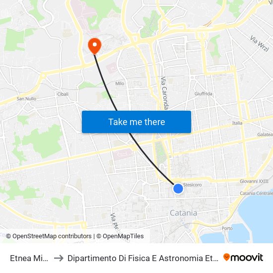 Etnea Minoriti to Dipartimento Di Fisica E Astronomia Ettore Majorana map