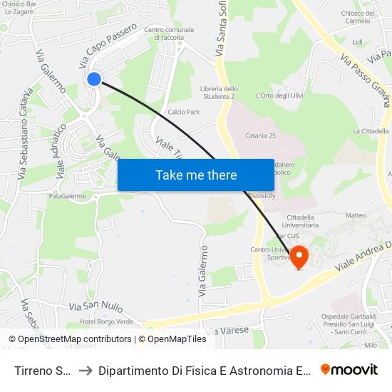 Tirreno Scuole to Dipartimento Di Fisica E Astronomia Ettore Majorana map