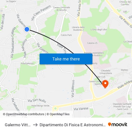Galermo Vittorini Est to Dipartimento Di Fisica E Astronomia Ettore Majorana map