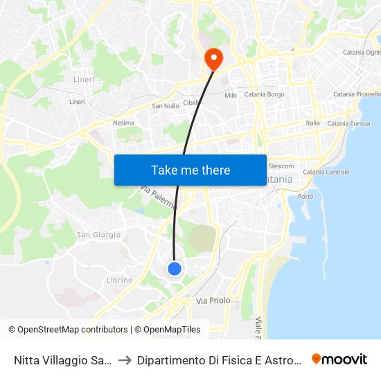 Nitta Villaggio Sant'Agata Nord to Dipartimento Di Fisica E Astronomia Ettore Majorana map