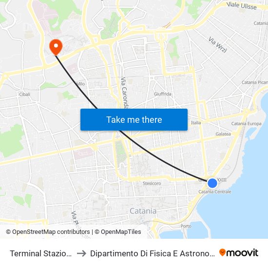 Terminal Stazione Centrale to Dipartimento Di Fisica E Astronomia Ettore Majorana map