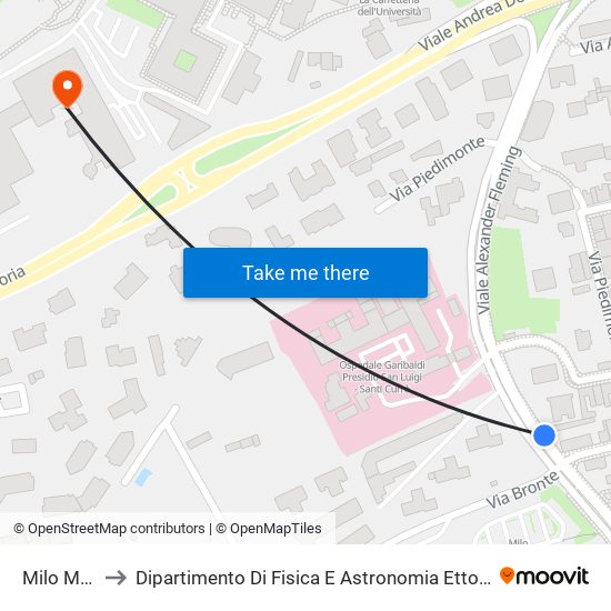 Milo Metro to Dipartimento Di Fisica E Astronomia Ettore Majorana map