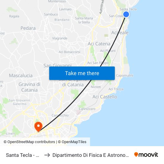 Santa Tecla - Via Cocole to Dipartimento Di Fisica E Astronomia Ettore Majorana map