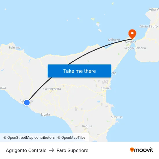 Agrigento Central to Upper Lighthouse map