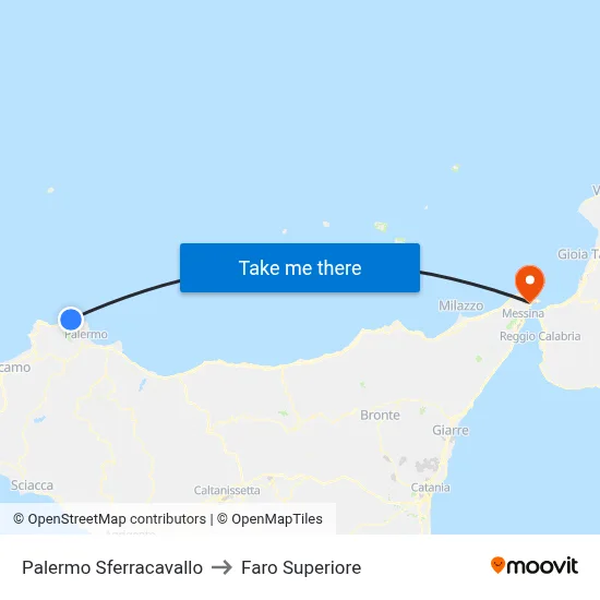 Palermo Sferracavallo to Upper Lighthouse map