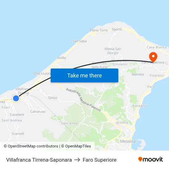 Villafranca Tirrena-Saponara to Upper Lighthouse map