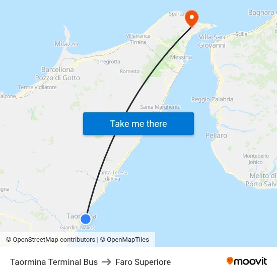 Taormina Bus Terminal to Upper Lighthouse map