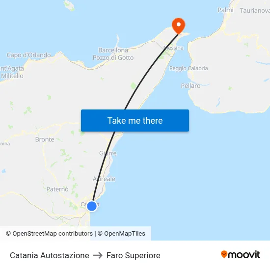 Catania Bus Station to Upper Lighthouse map