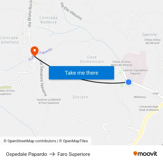 Papardo Hospital to Upper Lighthouse map