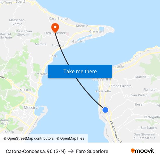 Catona-Concessa, 96 (S/N) to Faro Superiore map