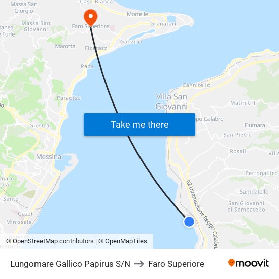 Lungomare Gallico  Papirus S/N to Faro Superiore map