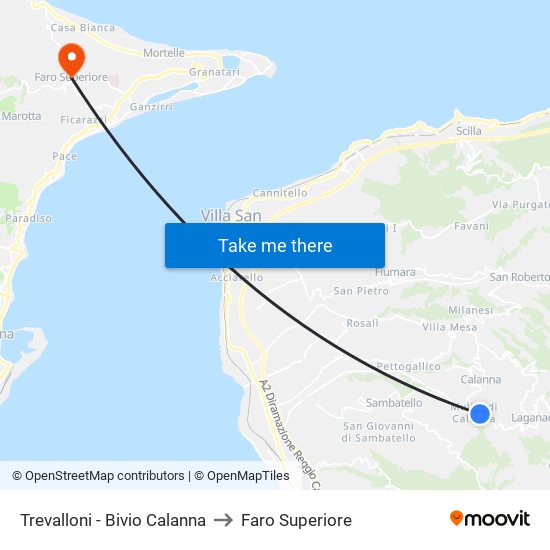 Trevalloni - Bivio Calanna to Faro Superiore map
