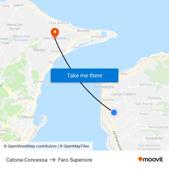 Catona-Concessa to Faro Superiore map