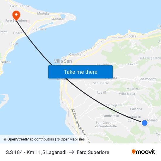 S.S 184 - Km 11,5  Laganadi to Faro Superiore map