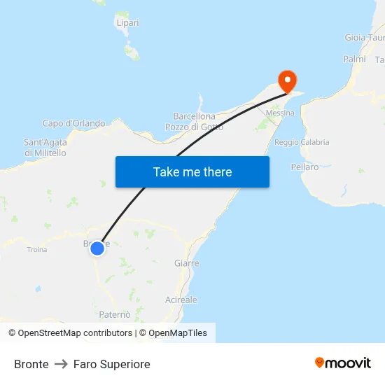 Bronte to Upper Lighthouse map