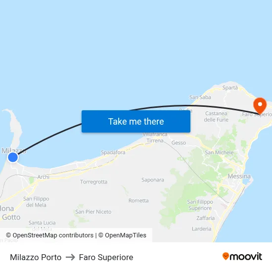 Milazzo Port to Upper Lighthouse map