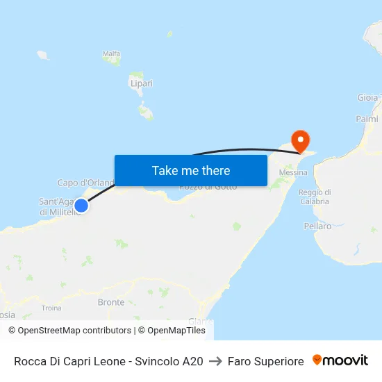Rocca Di Capri Leone - A20 Junction to Upper Lighthouse map