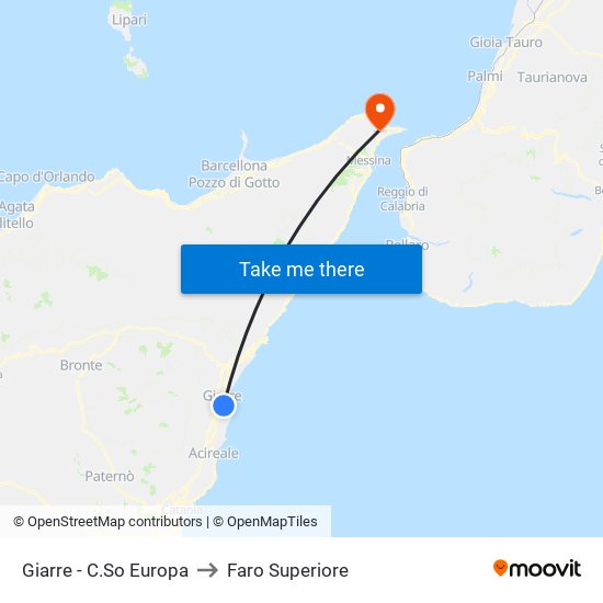 Giarre - C.So Europa to Faro Superiore map