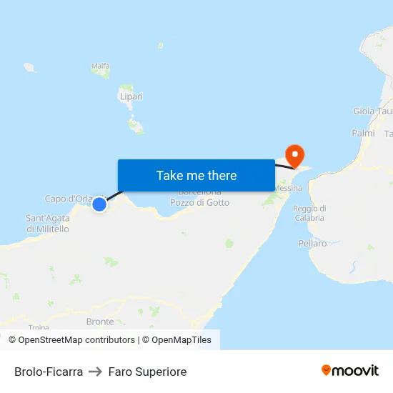 Brolo-Ficarra to Upper Lighthouse map