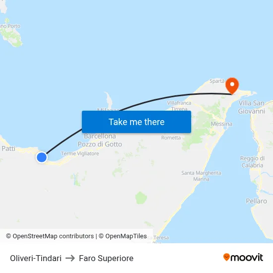 Oliveri-Tindari to Upper Lighthouse map