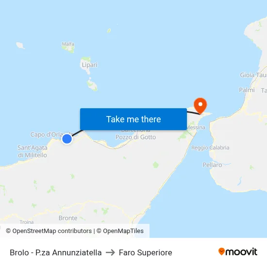 Brolo - Annunziatella Square to Upper Lighthouse map