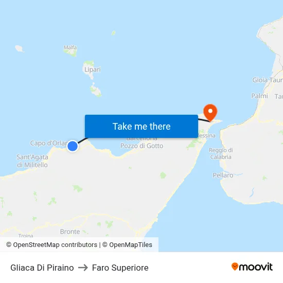 Gliaca Di Piraino to Upper Lighthouse map