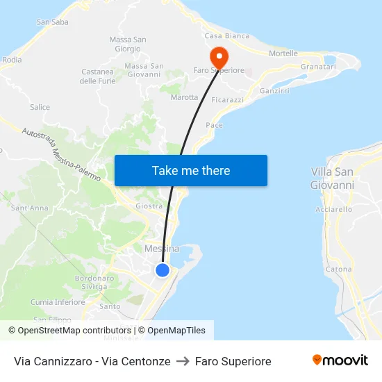 Via Cannizzaro - Via Centonze to Upper Lighthouse map
