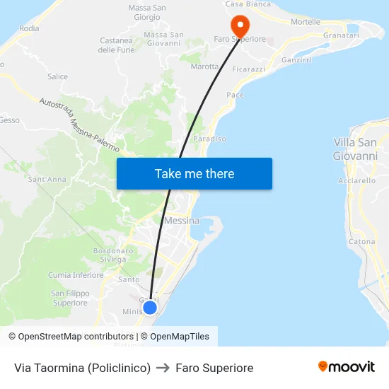 Via Taormina (Hospital) to Upper Lighthouse map