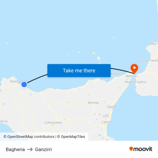 Bagheria to Ganzirri map