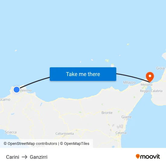 Carini to Ganzirri map