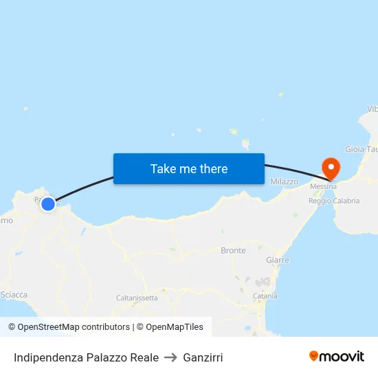 Independence Royal Palace to Ganzirri map