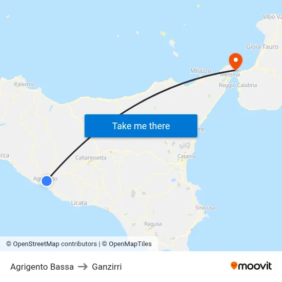 Agrigento Lower to Ganzirri map