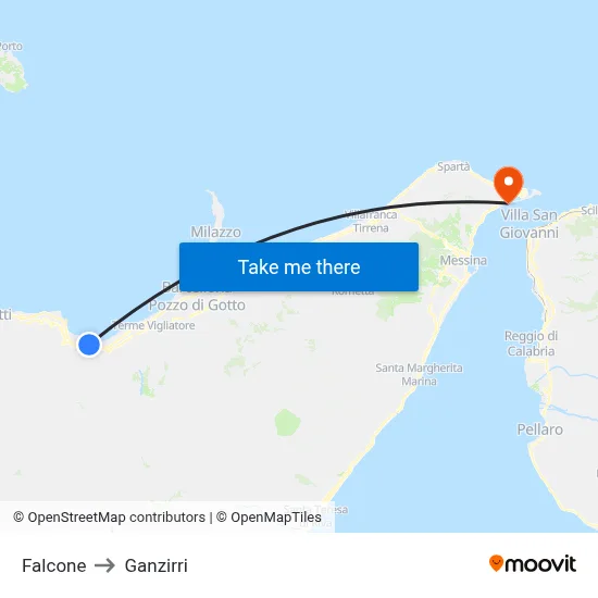 Falcone to Ganzirri map