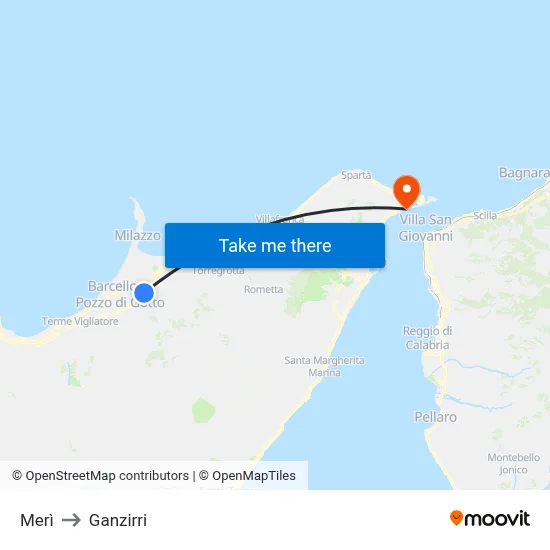 Merì to Ganzirri map