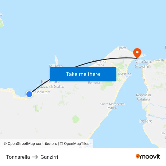 Tonnarella to Ganzirri map