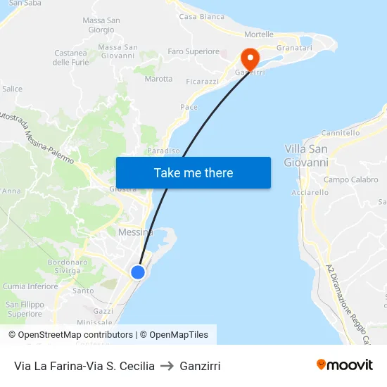 Via La Farina-Via S. Cecilia to Ganzirri map