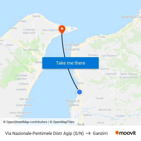 Via Nazionale-Pentimele Distr Agip (S/N) to Ganzirri map