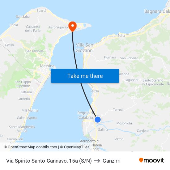 Via Spirito Santo-Cannavo, 15a (S/N) to Ganzirri map