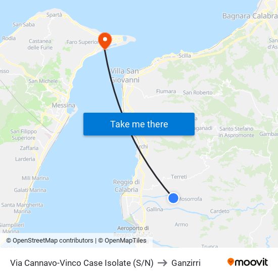 Via Cannavo-Vinco  Case Isolate (S/N) to Ganzirri map