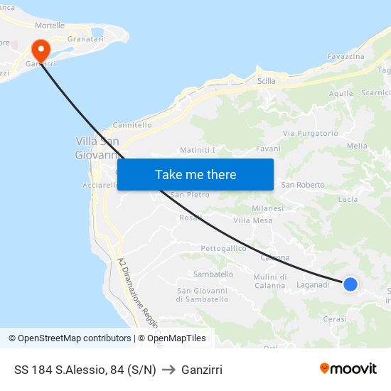 SS 184  S.Alessio, 84 (S/N) to Ganzirri map