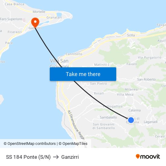 SS 184  Ponte (S/N) to Ganzirri map