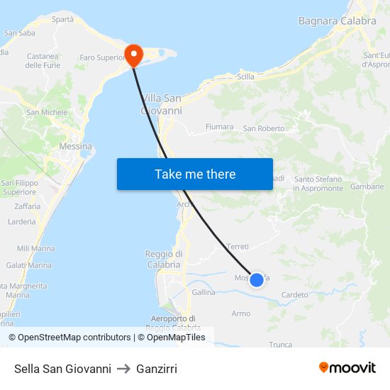Sella San Giovanni to Ganzirri map