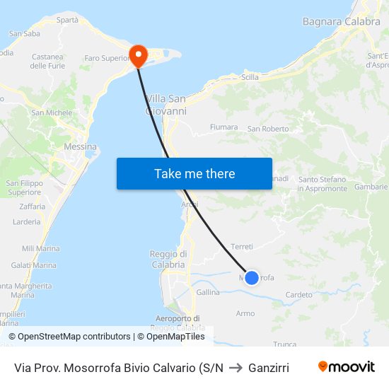 Via Prov. Mosorrofa  Bivio Calvario (S/N to Ganzirri map