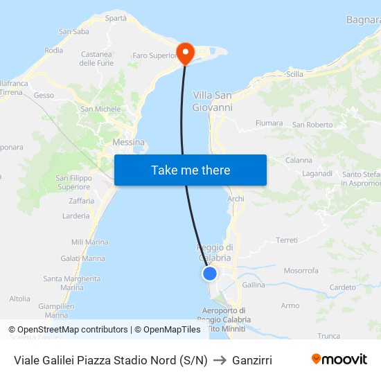 Viale Galilei Piazza Stadio Nord (S/N) to Ganzirri map