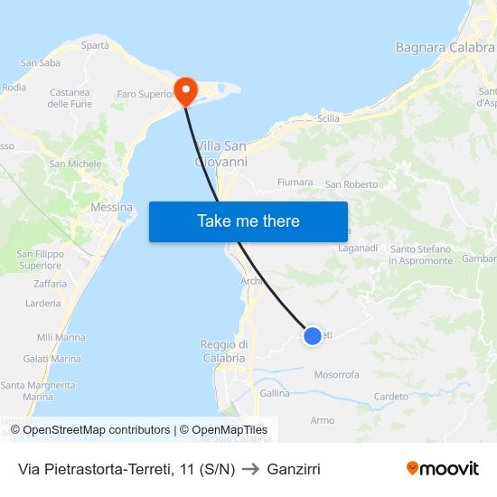 Via Pietrastorta-Terreti, 11  (S/N) to Ganzirri map