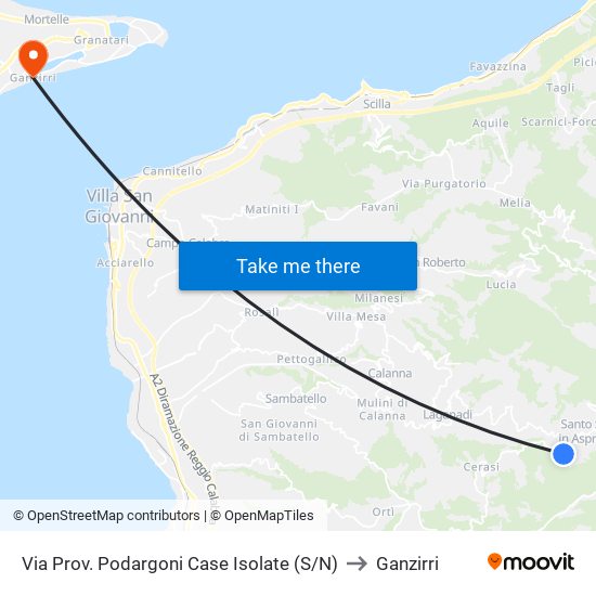 Via Prov. Podargoni  Case Isolate (S/N) to Ganzirri map