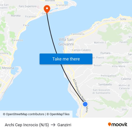 Archi Cep  Incrocio (N/S) to Ganzirri map