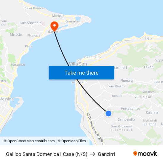 Gallico Santa Domenica  I Case (N/S) to Ganzirri map
